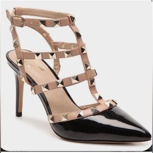 Bcbg gold and black studded heels